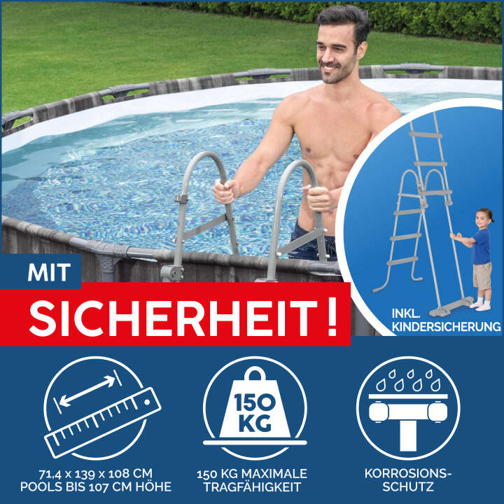 Bestway Steel Pro MAX™ Frame Pool-Set mit Filterpumpe Holz-Optik rund 366 x 100 cm